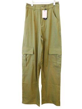 Pretty Little Thing PLT Sz 4 Khaki Cargo Pants Wide Leg Streetwear Shape NWT